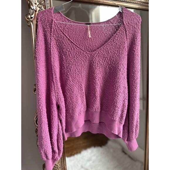 Free People Found My Friend Bouclé Pink Orchid Pullover Small - Picture 2 of 4
